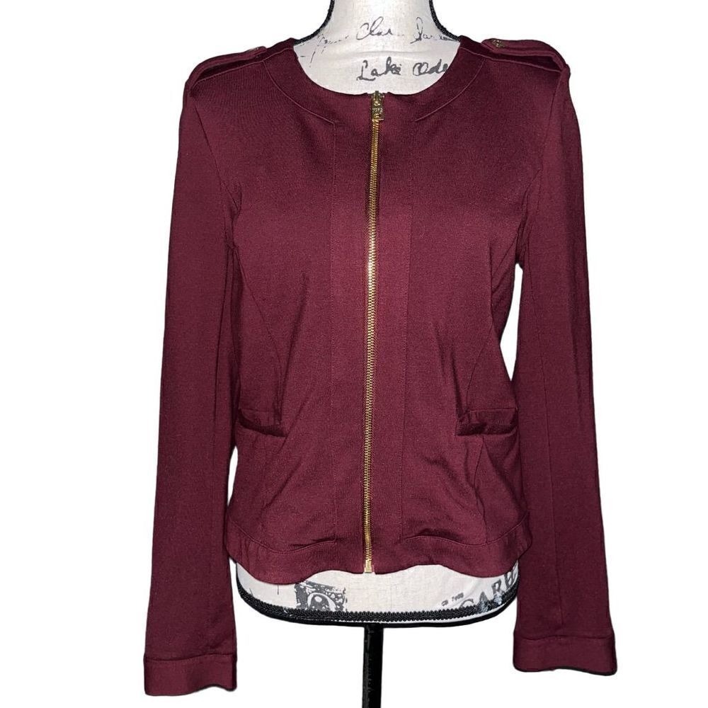 Marc New York Andrew Marc‎ Burgundy Military Zip Jacket Gold M